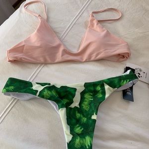NEW super cute pink && leaf bikini set